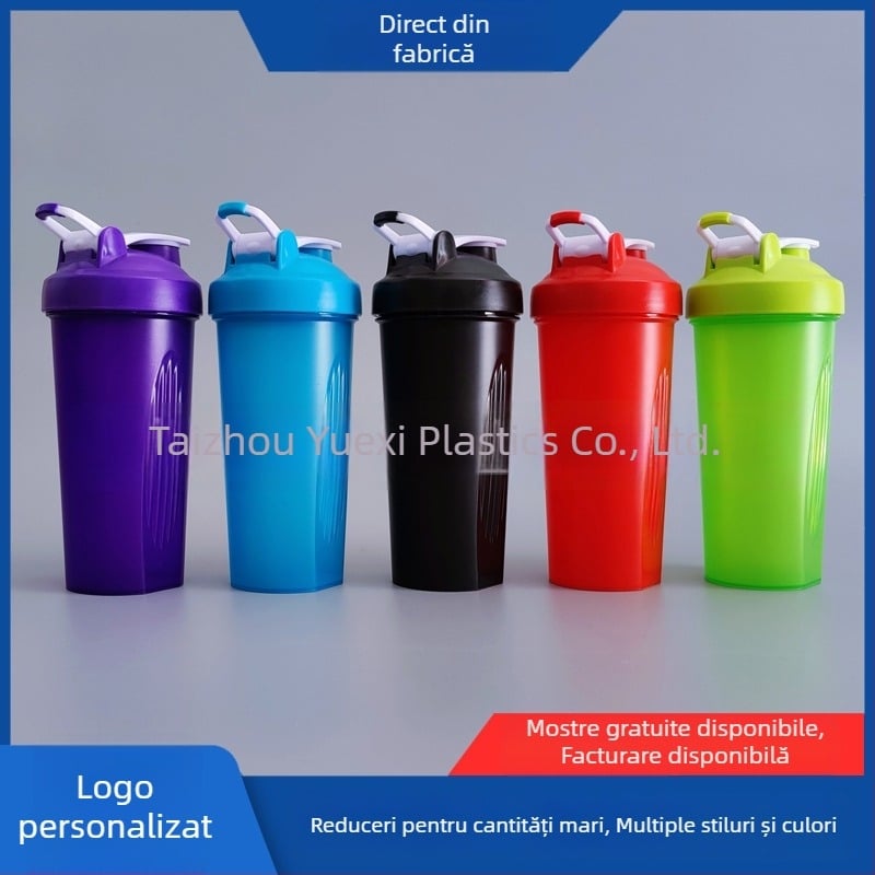 Cana de shake cu logo, recipient plastic portabil pentru pudră proteică, 600 ml