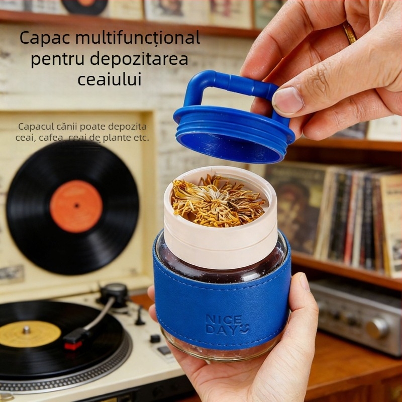 Pahar mic din sticlă pentru uz casnic, stil modern minimalist, cu capac, pentru lapte, cafea și lapte de soia
