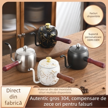 Stil japonez: ceainic pentru turnare cu gură subțire și cioc lung, din oțel inoxidabil 304, mâner din lemn