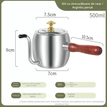 Stil japonez: ceainic pentru turnare cu gură subțire și cioc lung, din oțel inoxidabil 304, mâner din lemn
