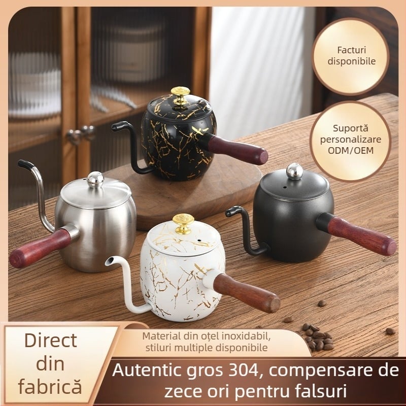 Stil japonez: ceainic pentru turnare cu gură subțire și cioc lung, din oțel inoxidabil 304, mâner din lemn