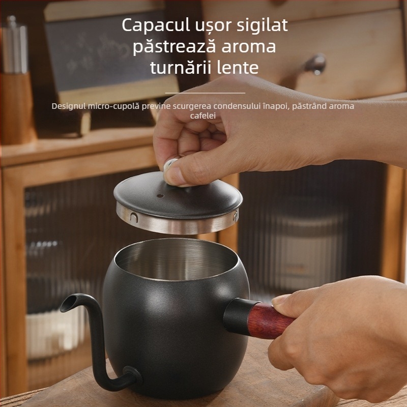 Stil japonez: ceainic pentru turnare cu gură subțire și cioc lung, din oțel inoxidabil 304, mâner din lemn