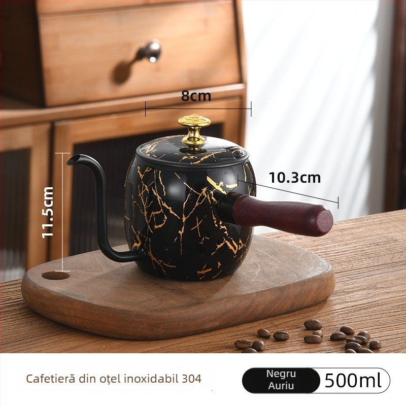 Stil japonez: ceainic pentru turnare cu gură subțire și cioc lung, din oțel inoxidabil 304, mâner din lemn