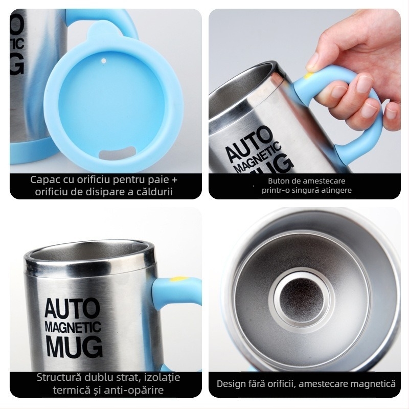 Sportman shaker din oțel inoxidabil, electric, cu agitator magnetic — pentru proteine, băuturi de masă, cafea
