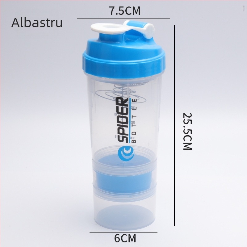 Cana shaker cu două straturi, porționare, capacitate mare, etanșă, pentru pudră de proteine, milkshake și băuturi sportive