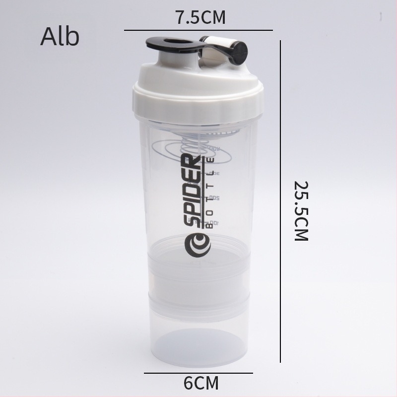 Cana shaker cu două straturi, porționare, capacitate mare, etanșă, pentru pudră de proteine, milkshake și băuturi sportive