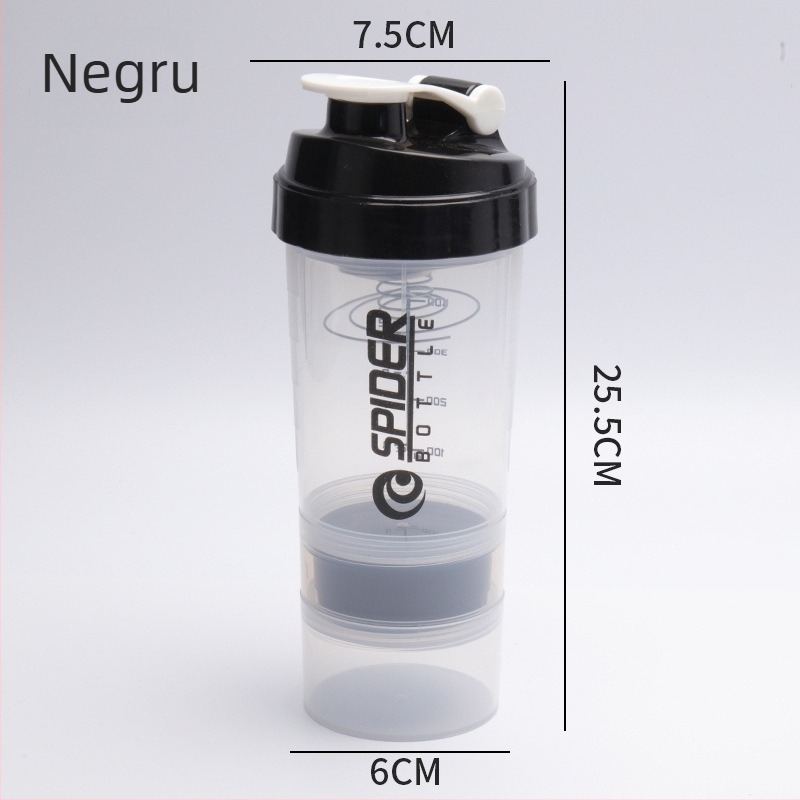 Cana shaker cu două straturi, porționare, capacitate mare, etanșă, pentru pudră de proteine, milkshake și băuturi sportive