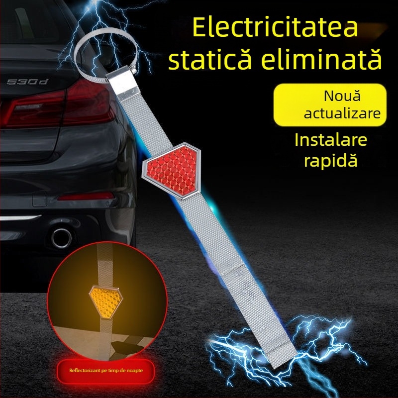 Bandă anti-statică pentru autoturism, cu suspensie, avertizare triunghiulară și lanț de împământare metalic reflectorizant