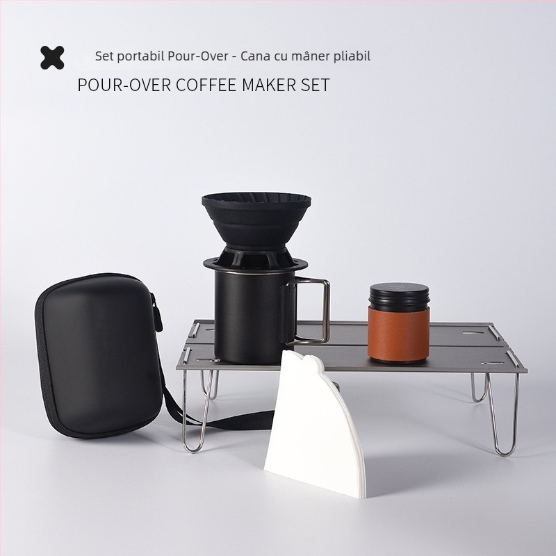 Set portabil de cafea pentru preparare manuală, pentru camping și călătorii, cu ceașcă din silicon și filtru