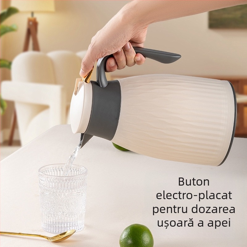 Ceainic izolat în stil european pentru uz casnic, cu sistem de apăsare pentru fierberea apei și recipient din sticlă