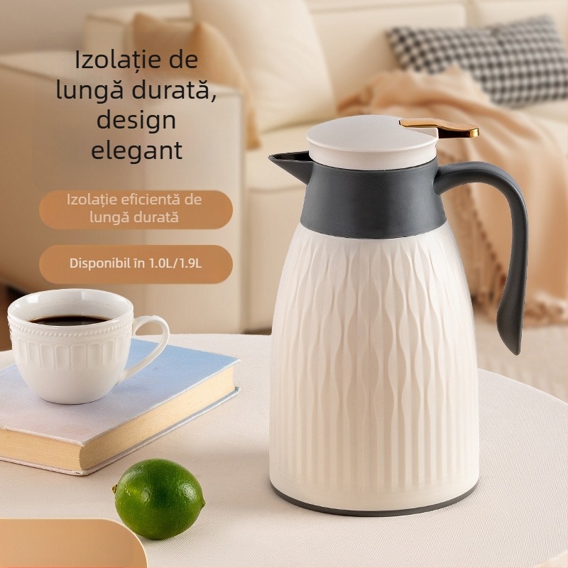 Ceainic izolat în stil european pentru uz casnic, cu sistem de apăsare pentru fierberea apei și recipient din sticlă