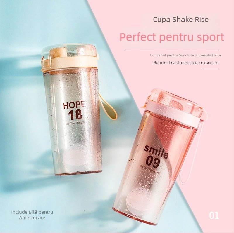 Pahar de shake din plastic transparent, gros, cu capac etanș, potrivit pentru cafea și pudră proteică