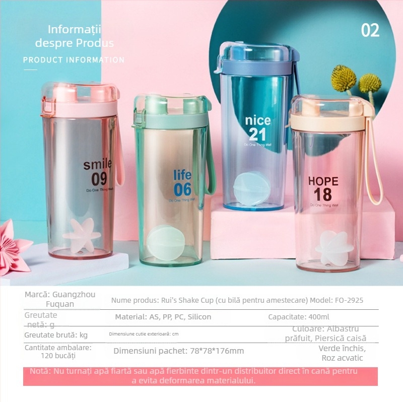 Pahar de shake din plastic transparent, gros, cu capac etanș, potrivit pentru cafea și pudră proteică