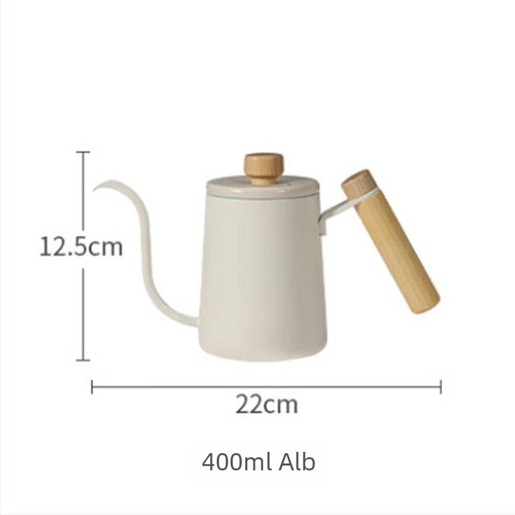 Căniță pentru cafea pour-over, utilizare casnică, oțel inoxidabil 304, gură lungă îngustă, capac, negru sau alb