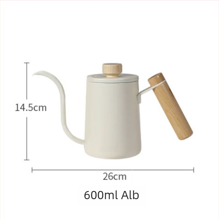Căniță pentru cafea pour-over, utilizare casnică, oțel inoxidabil 304, gură lungă îngustă, capac, negru sau alb
