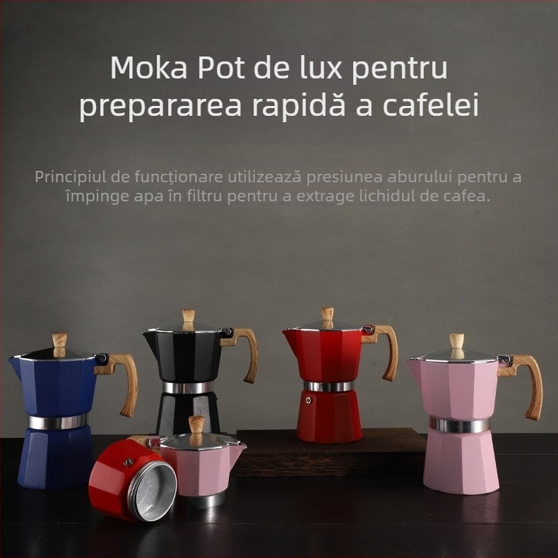 Cafetieră moka din aluminiu, stil italian, design octagonal, pentru prepararea cafelei acasă și camping