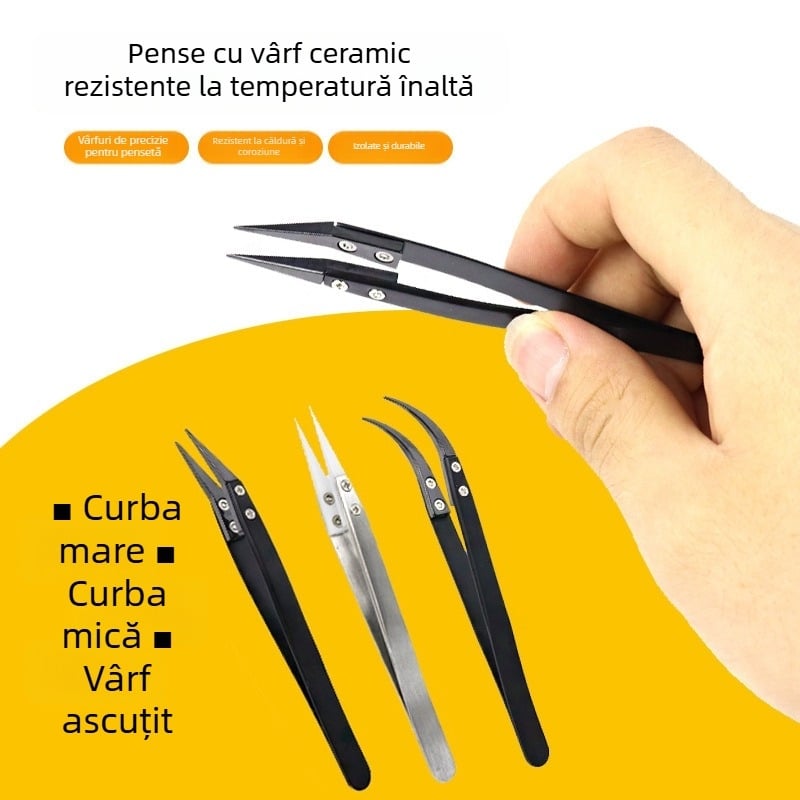 Pensete ceramice cu rezistență la temperaturi înalte, rezistență la coroziune, antistatice, cu mâner din oțel inoxidabil și vârfuri ascuțite