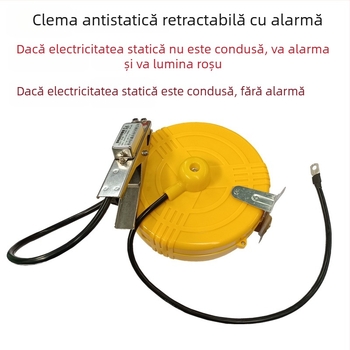 Tambur de împământare electrostatic pentru cisternă, cu clips de alarmă retractabile