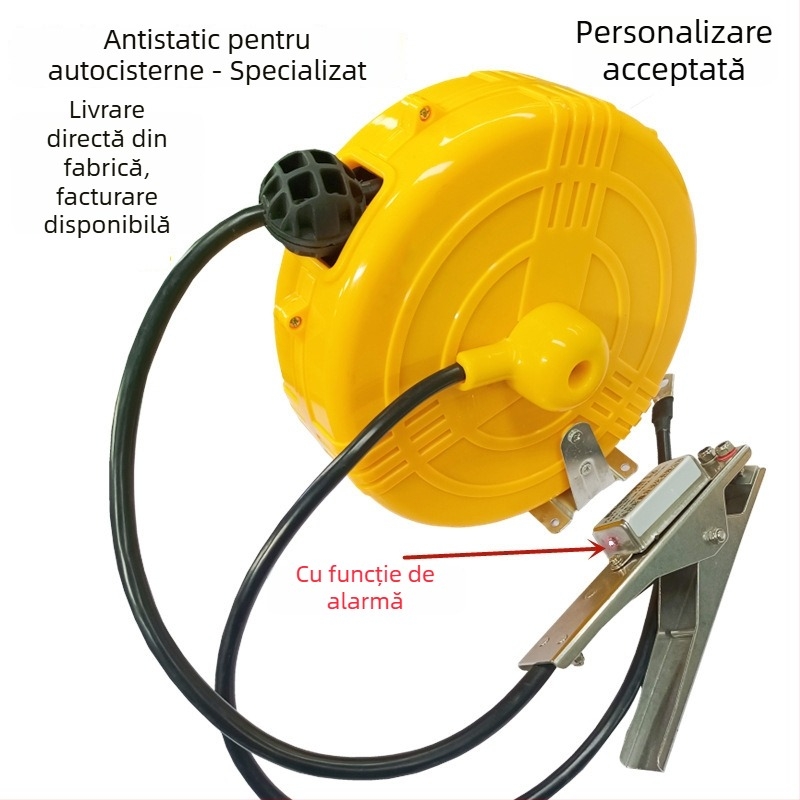 Tambur de împământare electrostatic pentru cisternă, cu clips de alarmă retractabile