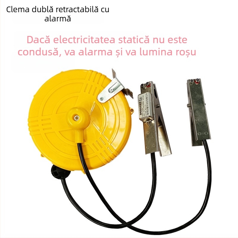 Tambur de împământare electrostatic pentru cisternă, cu clips de alarmă retractabile