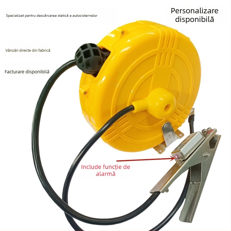 Tambur de împământare electrostatic pentru cisternă, cu clips de alarmă retractabile