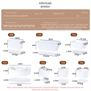 Ghiveci minimalist din plastic pentru suculente, cu design în inele de creștere, durabil pentru casă și birou