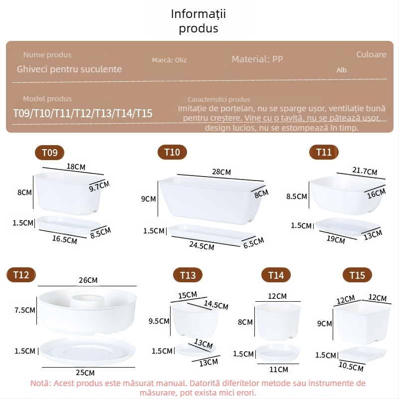 Ghiveci minimalist din plastic pentru suculente, cu design în inele de creștere, durabil pentru casă și birou