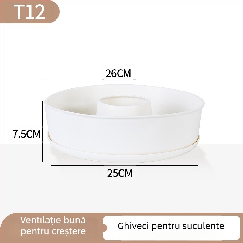 Ghiveci minimalist din plastic pentru suculente, cu design în inele de creștere, durabil pentru casă și birou