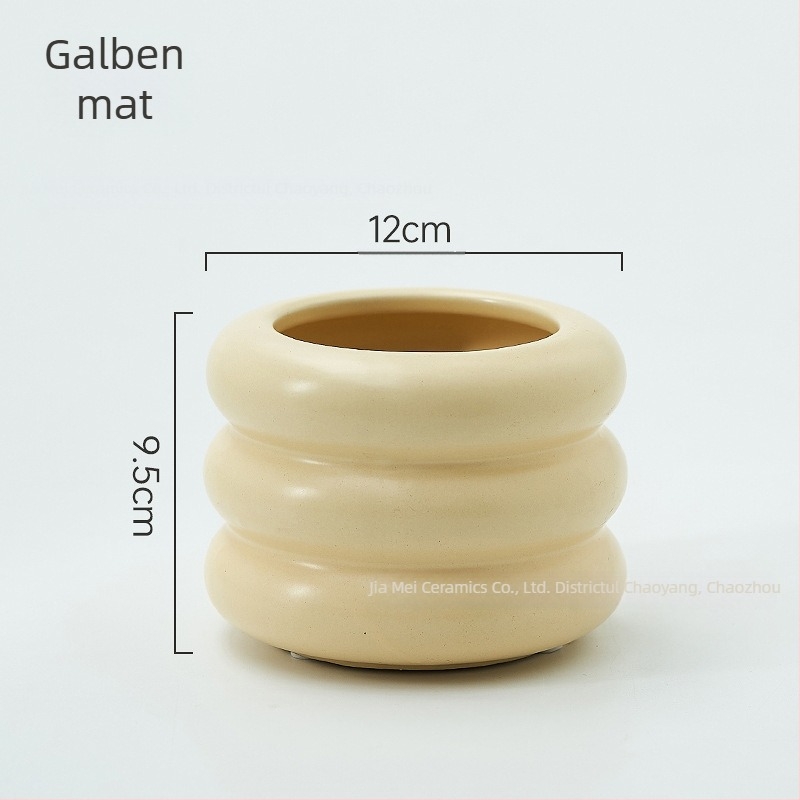 Ghiveci ceramic creativ în nuanțe macarons, formă de donut, pentru Phalaenopsis și suculente, stil nordic minimalist.