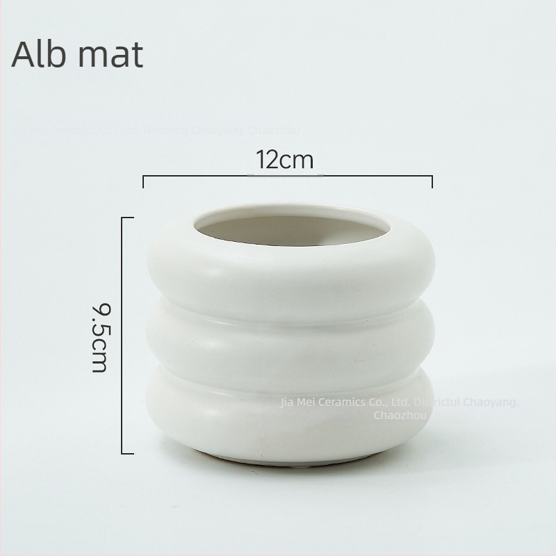 Ghiveci ceramic creativ în nuanțe macarons, formă de donut, pentru Phalaenopsis și suculente, stil nordic minimalist.
