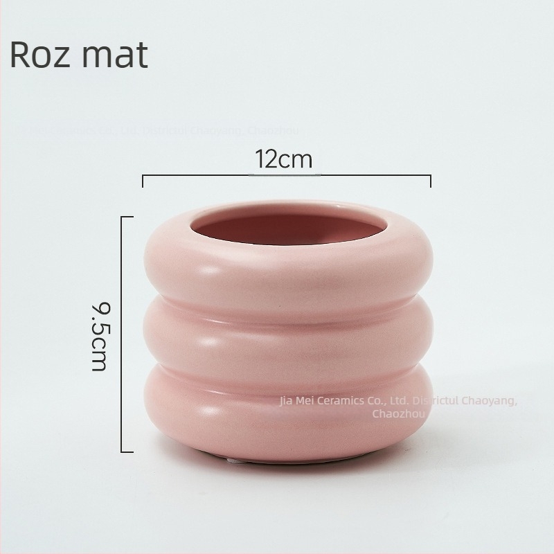Ghiveci ceramic creativ în nuanțe macarons, formă de donut, pentru Phalaenopsis și suculente, stil nordic minimalist.