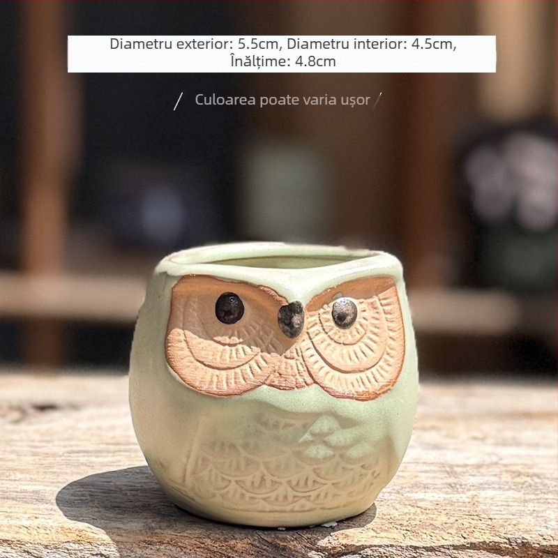 Ghiveci ceramic în formă de bufniță pentru suculente, respirabil, design minimalist pentru decorul casei