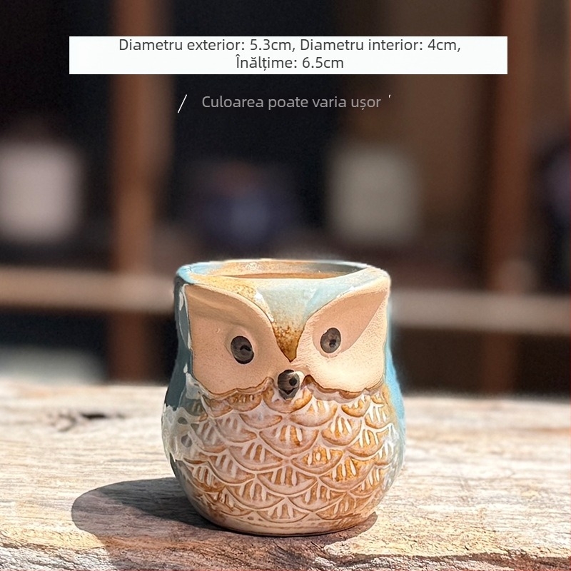 Ghiveci ceramic în formă de bufniță pentru suculente, respirabil, design minimalist pentru decorul casei