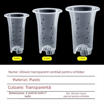 Ghiveci transparent pentru orhidee, din plastic, cu găuri laterale pentru vizualizarea rădăcinilor și controlul acestora, design cu înălțare, set cu vas interior izolat și menținerea umezelii
