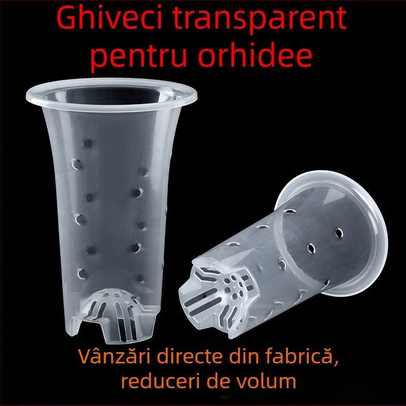 Ghiveci transparent pentru orhidee, din plastic, cu găuri laterale pentru vizualizarea rădăcinilor și controlul acestora, design cu înălțare, set cu vas interior izolat și menținerea umezelii