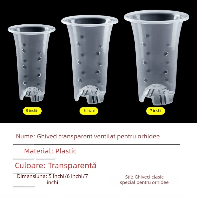 Ghiveci transparent pentru orhidee, din plastic, cu găuri laterale pentru vizualizarea rădăcinilor și controlul acestora, design cu înălțare, set cu vas interior izolat și menținerea umezelii