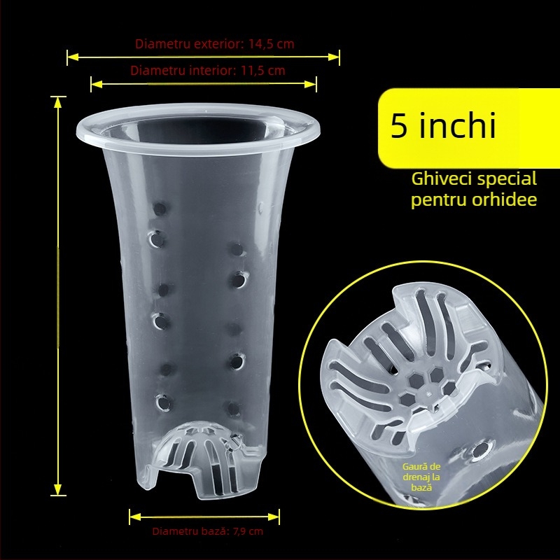 Ghiveci transparent pentru orhidee, din plastic, cu găuri laterale pentru vizualizarea rădăcinilor și controlul acestora, design cu înălțare, set cu vas interior izolat și menținerea umezelii