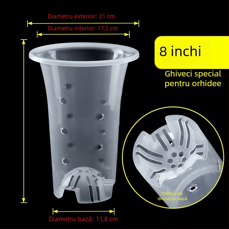 Ghiveci transparent pentru orhidee, din plastic, cu găuri laterale pentru vizualizarea rădăcinilor și controlul acestora, design cu înălțare, set cu vas interior izolat și menținerea umezelii
