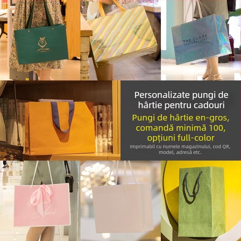 Geantă de cumpărături din hârtie cu logo personalizat pentru cadouri corporatiste și haine - ambalaj alb din carton