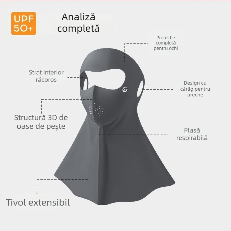 Mască UV cu protecție, subțire, ușoară, respirabilă, din Ice Silk, acoperire completă a feței, stil minimalist