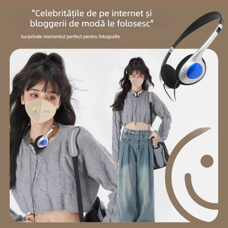 Căști cu fir montate pe cap, obiect foto în stil japonez, universal pentru telefoane mobile și calculatoare