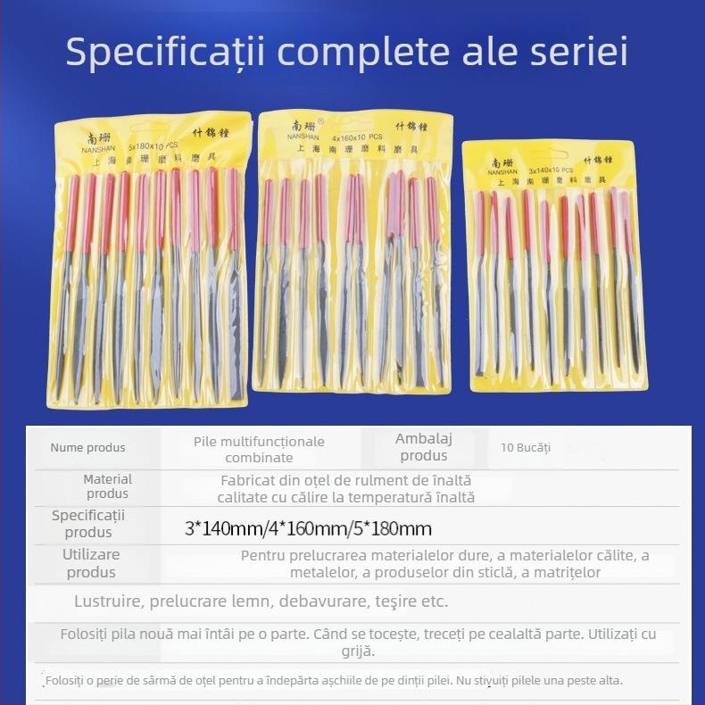 Set de pile din oțel aliat, 3×140 mm, 4×160 mm, 5×180 mm – pile manuale pentru tâmplă și prelucrarea metalelor