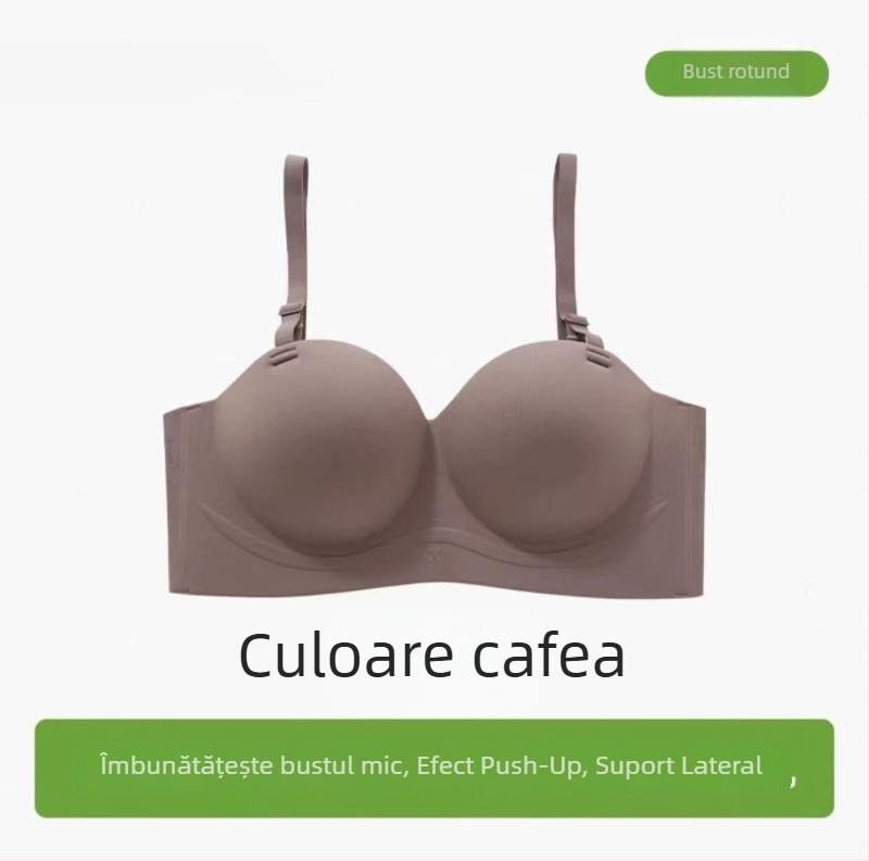 Sutien push-up roz, fără bretele, fără cusături, cupă 3/4, purtare în două moduri