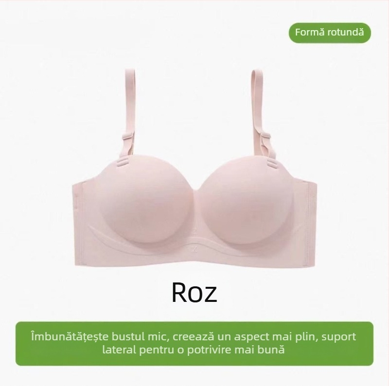 Sutien push-up roz, fără bretele, fără cusături, cupă 3/4, purtare în două moduri
