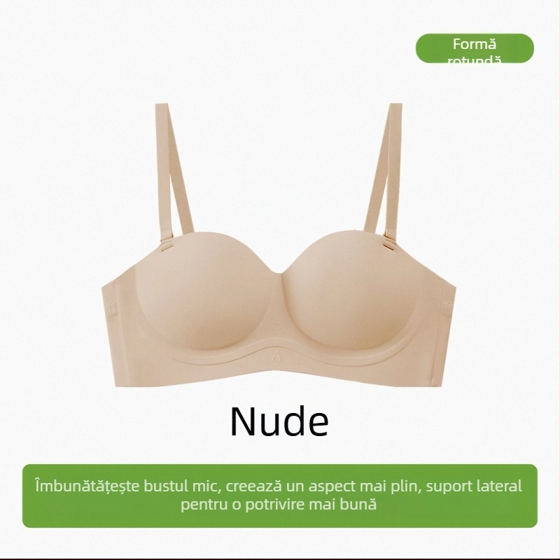 Sutien push-up roz, fără bretele, fără cusături, cupă 3/4, purtare în două moduri