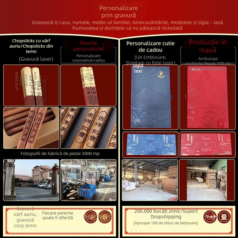 Set familial de bețișoare din lemn, antiderapante, model nou, lemn de santal roșu solid, rezistent la mucegai, pentru uz casnic