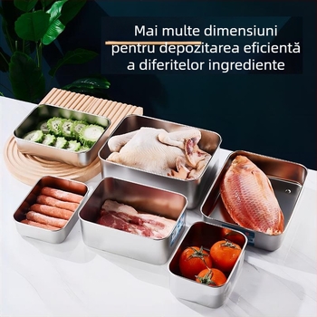 Cutie de depozitare a alimentelor din oțel inoxidabil 304, stil japonez, cu capac etanș, pentru frigider, păstrarea prospețimii și congelare