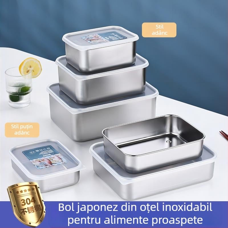 Cutie de depozitare a alimentelor din oțel inoxidabil 304, stil japonez, cu capac etanș, pentru frigider, păstrarea prospețimii și congelare
