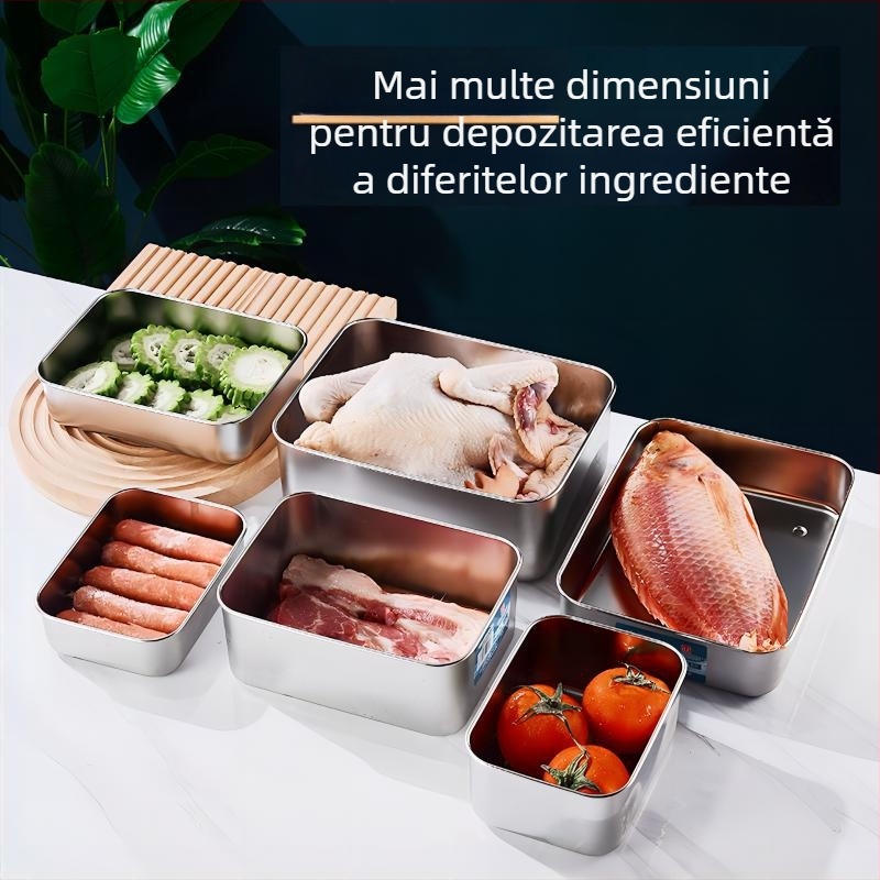 Cutie de depozitare a alimentelor din oțel inoxidabil 304, stil japonez, cu capac etanș, pentru frigider, păstrarea prospețimii și congelare