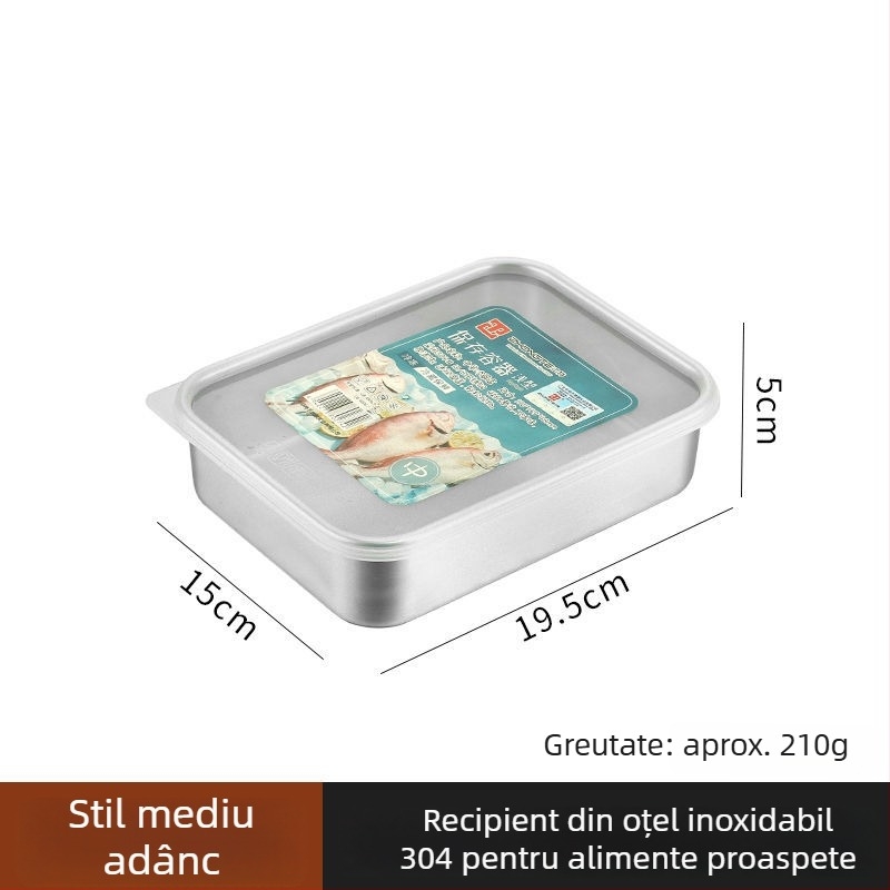 Cutie de depozitare a alimentelor din oțel inoxidabil 304, stil japonez, cu capac etanș, pentru frigider, păstrarea prospețimii și congelare